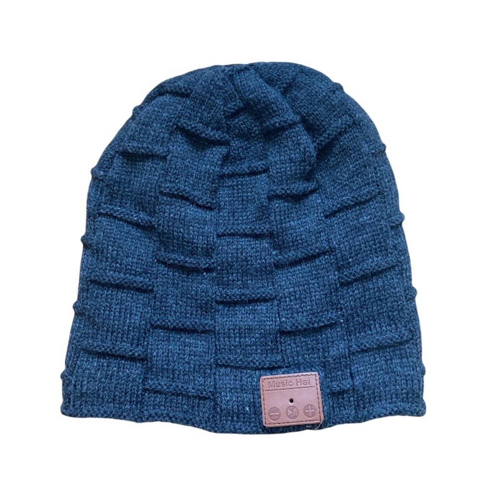 Music Hat Gray Black Fleece Lined Bluetooth Knit Bennie Winter Hat